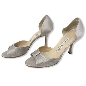 Manolo Blahnik D’orsay Heel Satin Gray Peep Toe 6